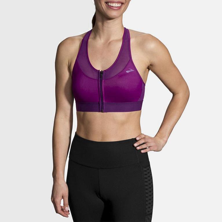 Brooks Fastforward Zip NZ - Women's Running Bra - Purple (90752-IRTM)